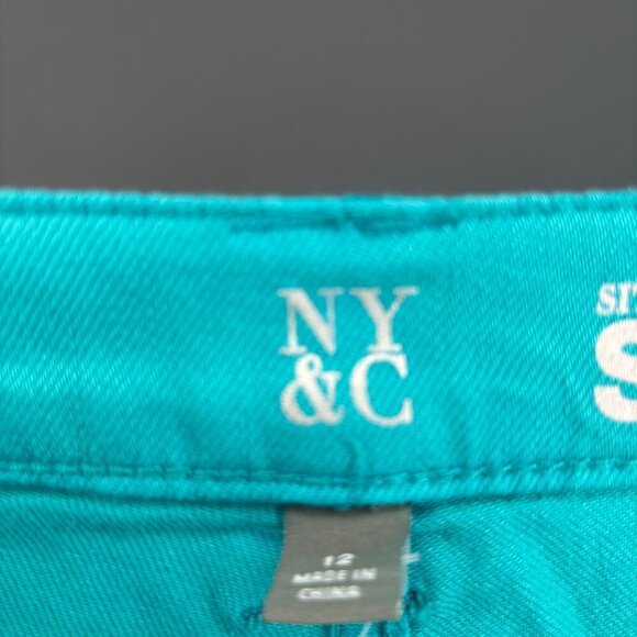 NY&C NEW Sits at Lower Waist Skinny Jean Women 12 Teal Rhinestones Stretch - Picture 8 of 10